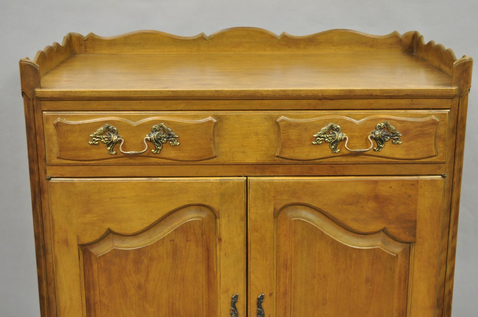 Vintage French Country Provincial Walnut Fruitwood Tall Chest Dresser Cabinet