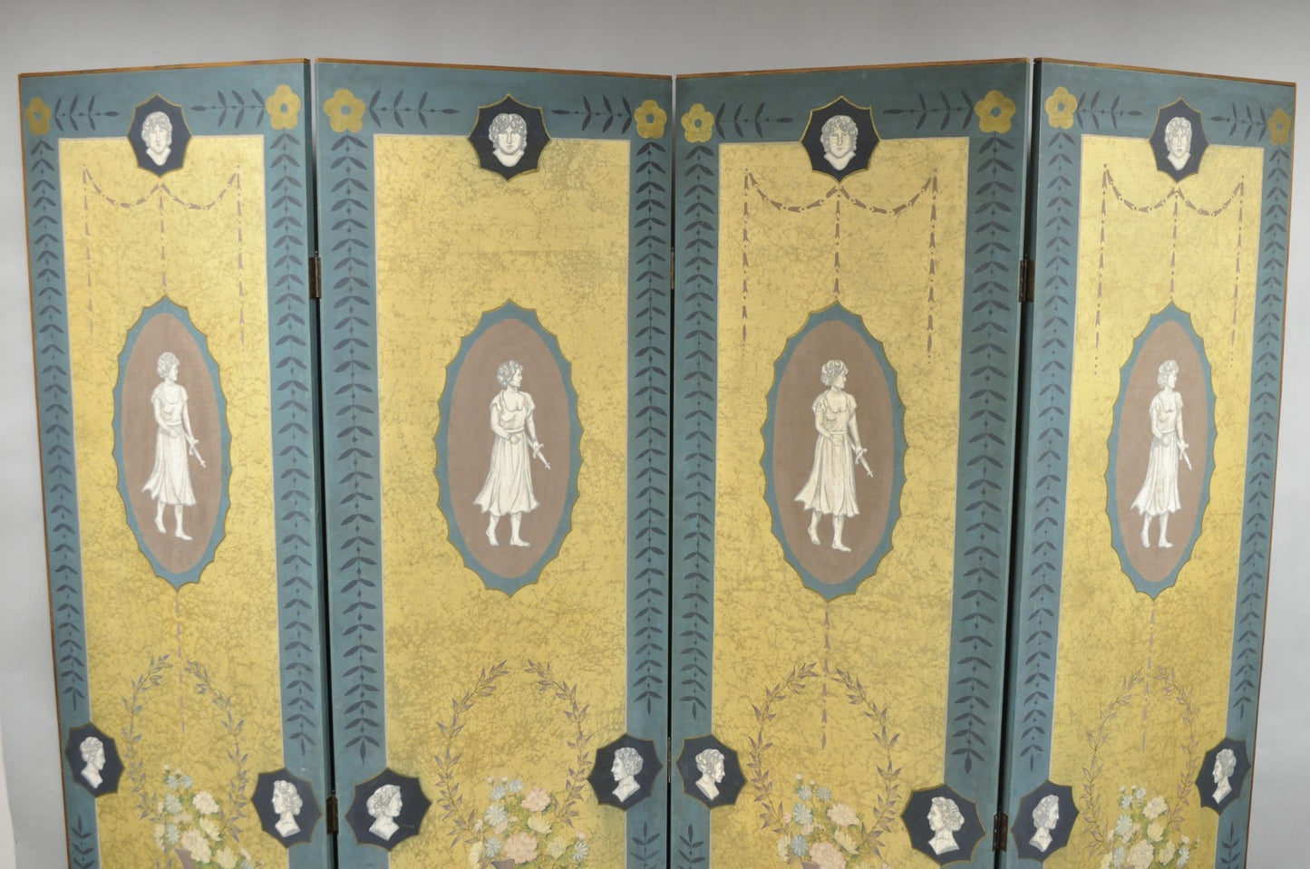 Neoclassical Robert Adam Style 96" Large 4 Panel Folding Screen Room Divider