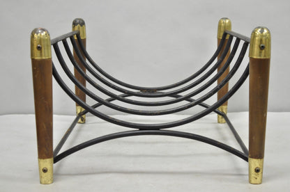 Mid Century Modern Wood & Wrought Iron Magazine Rack Fireplace Log Holder