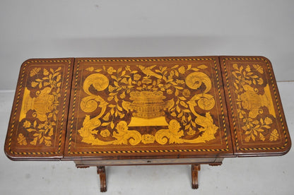 19th C. Dutch Marquetry Inlaid Regency Style Drop Leaf Sewing Stand Work Table 