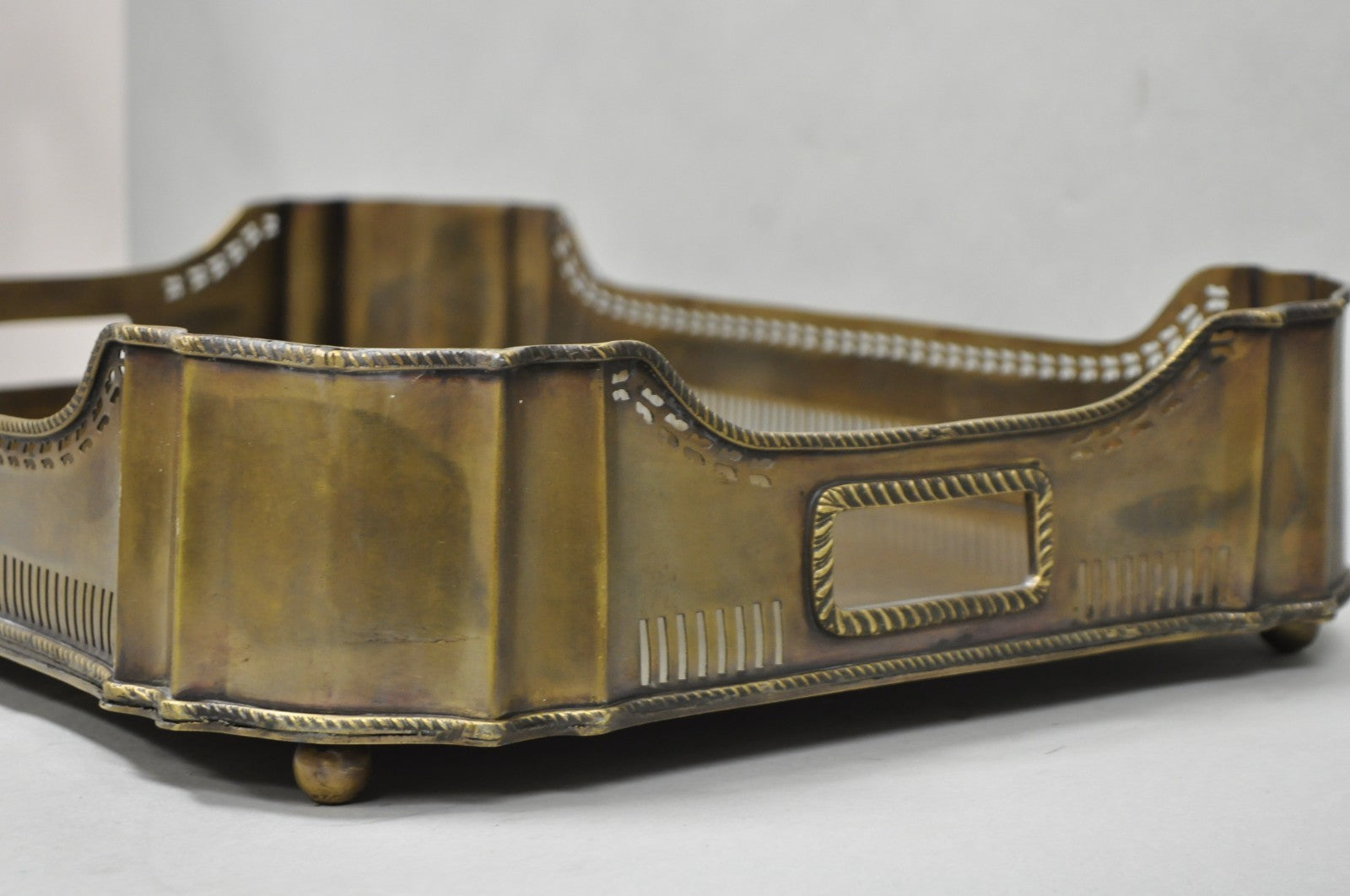 Contemporary Large Burnished Brass Serving Platter Butlers Bar Tray on Feet
