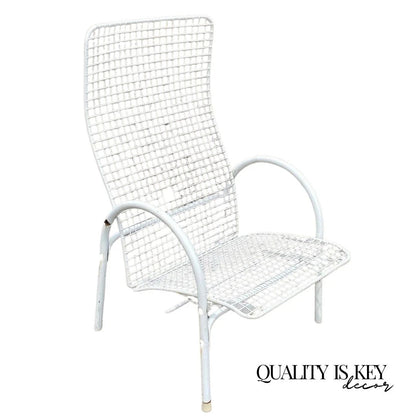 Vintage Mid Century Modern Reclining Wrought Iron Sculptural Patio Lounge Chair