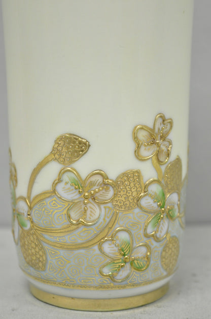 Antique Nippon Art Nouveau Hand Painted Gold Gilt Porcelain Small Cylinder Vase