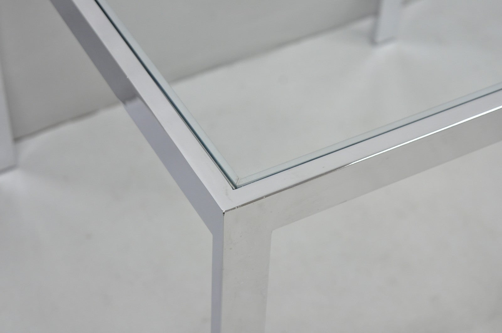 Mid Century Modern Polished Chrome Glass Top Square Occasional Side End Table