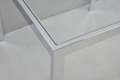 Mid Century Modern Polished Chrome Glass Top Square Occasional Side End Table