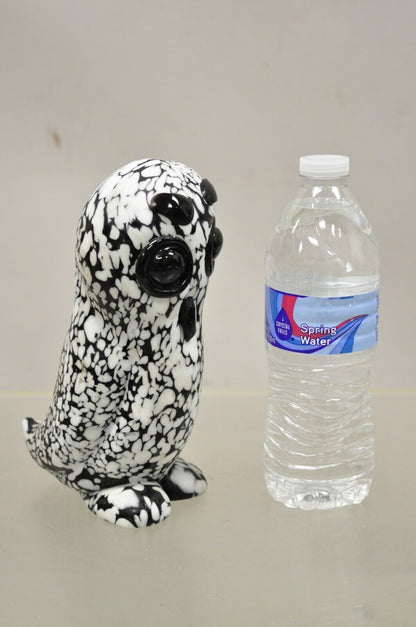 Vtg Italian Mid Century Heavy Art Glass Owl Figure Paperweight Black and White