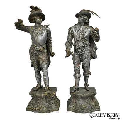 Antique French Renaissance Don Juan & Don Cesar Spelter Metal Sculptures 2 Pcs