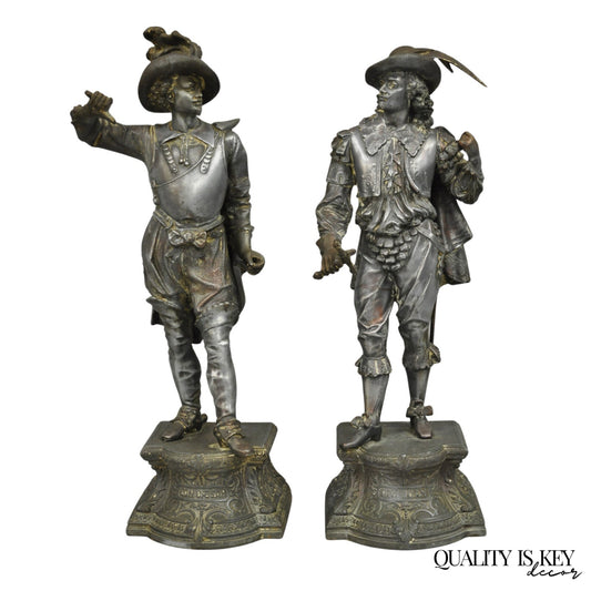 Antique French Renaissance Don Juan & Don Cesar Spelter Metal Sculptures 2 Pcs