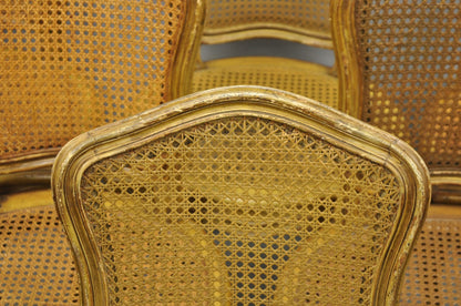 Vintage French Provincial Louis XV Style Cane Dining Side Chairs - Set of 6