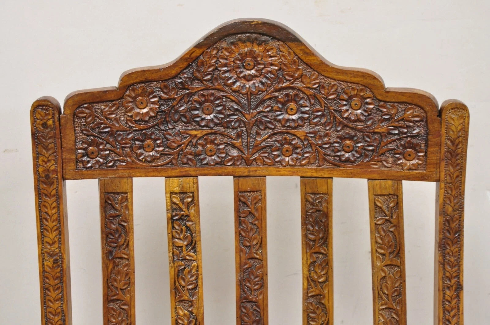 Vintage Anglo Indian Carved Teak Wood Rocking Chair Rocker