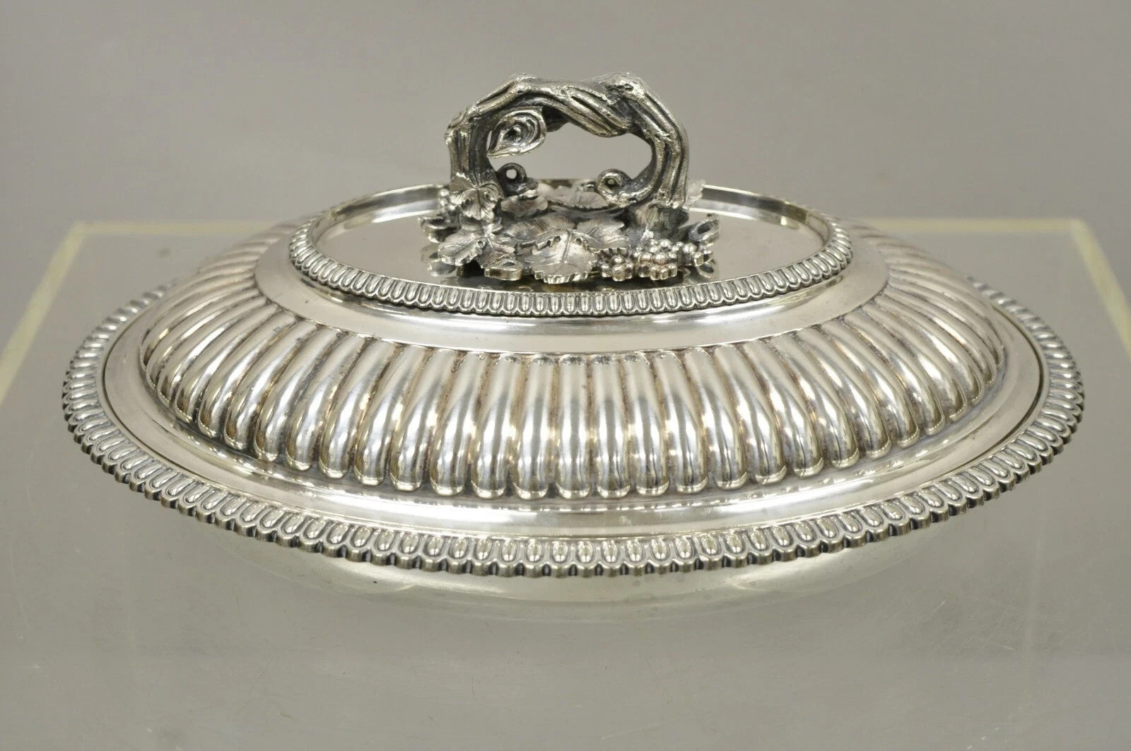 Antique Elkington Co English Regency Silver Plated Covered Serving Dish Platter