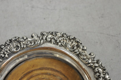 Antique English Victorian Silver Plated Floral Mahogany Bar Wine Bottle Coaster