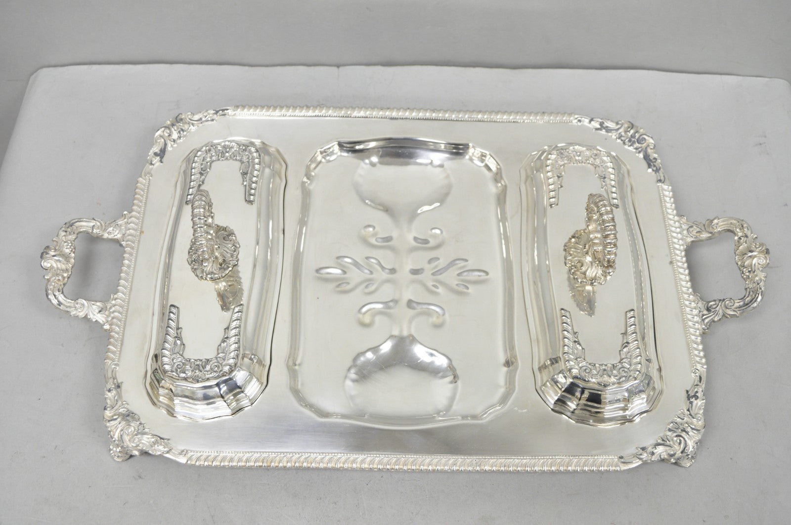 Vintage Victorian Silver Plated Meat Serving Platter Tray w/ Covered Dishes