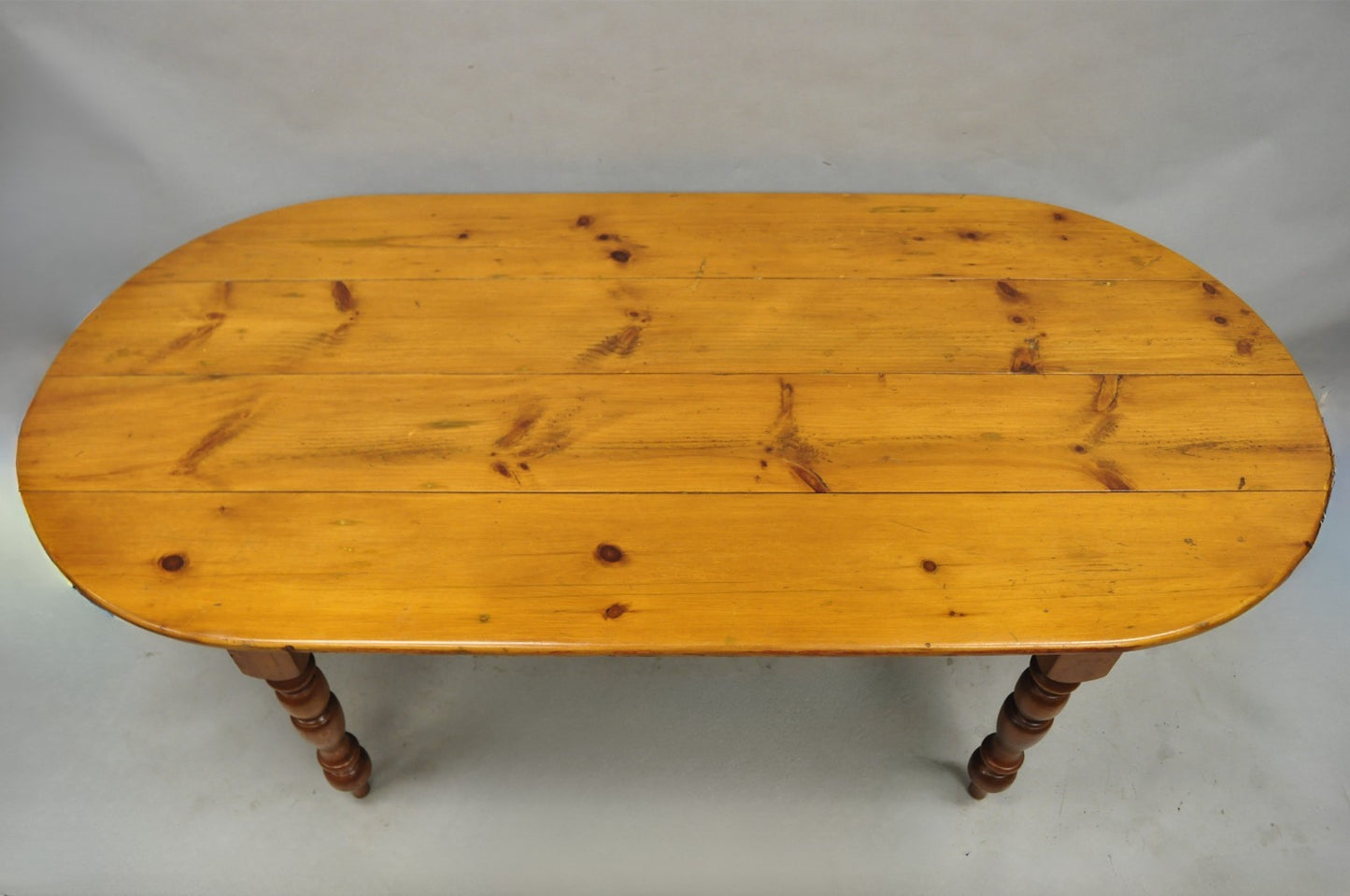 Vintage French Country Oval Pine Wood 78" Baluster Leg Farmhouse Dining Table