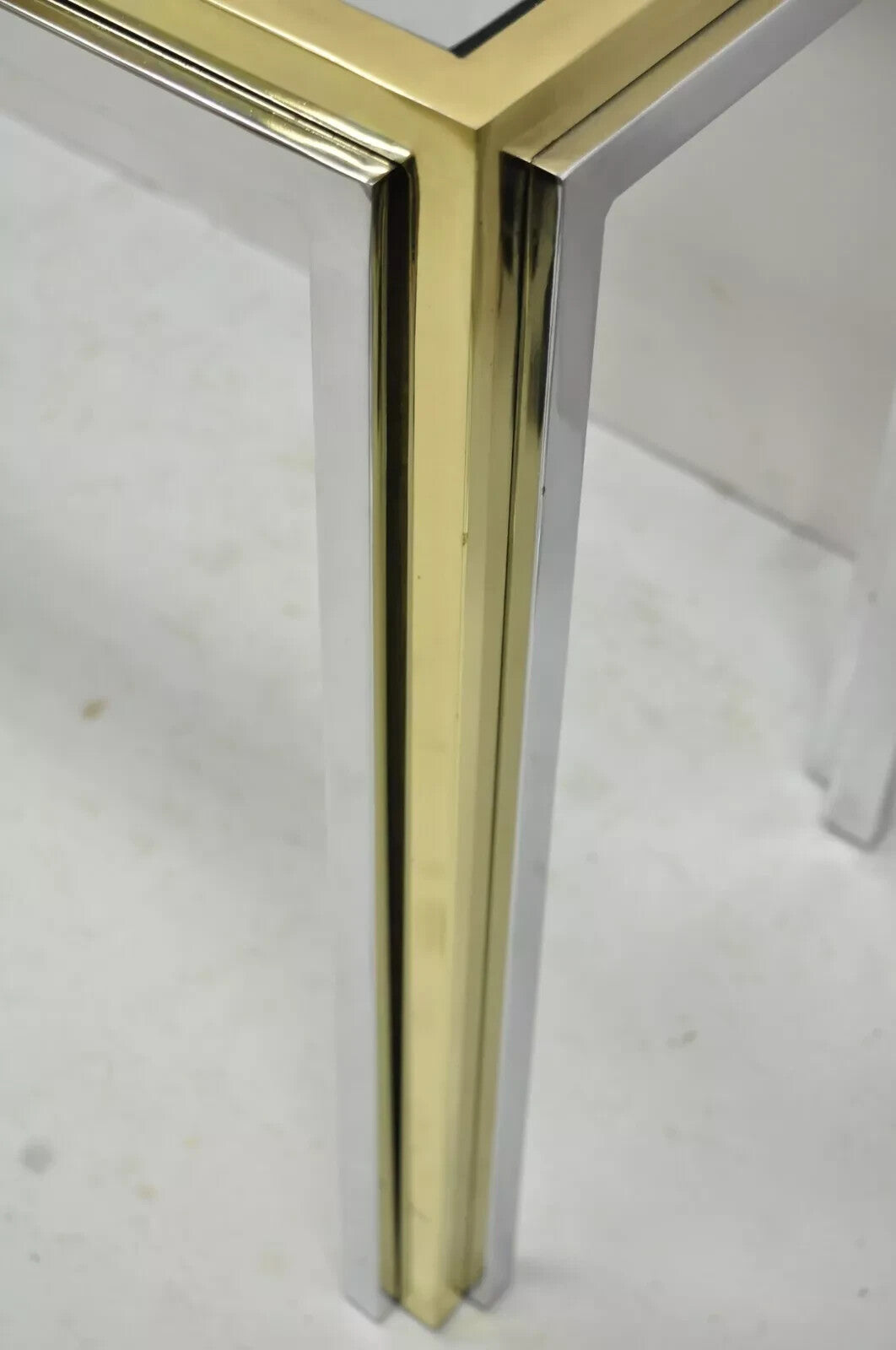 Romeo Rega Modernist Maison Jansen Style Chrome Brass Glass Console Hall Table