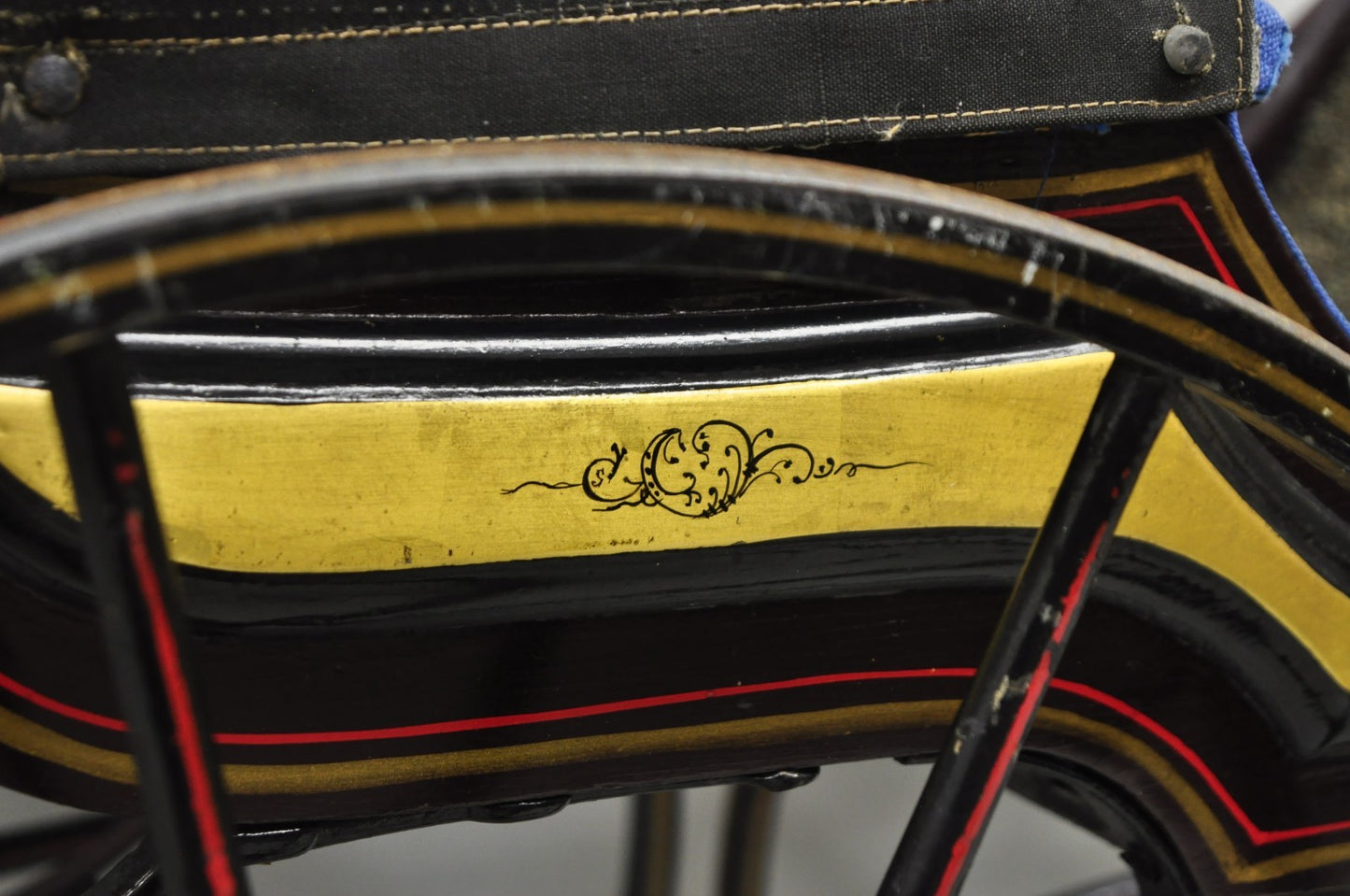 Antique Victorian Hand Painted Baby Carriage Buggy Stroller with Wooden Wheels