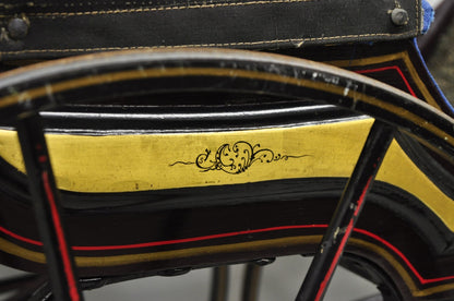 Antique Victorian Hand Painted Baby Carriage Buggy Stroller with Wooden Wheels