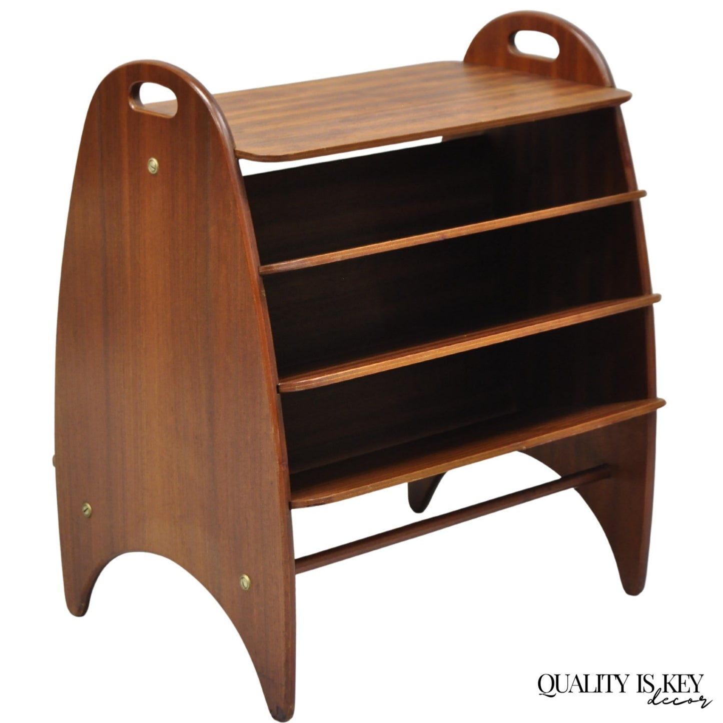 Mid Century Danish Modern Teak Wood Magazine Rack Book Stand Bookcase Side Table