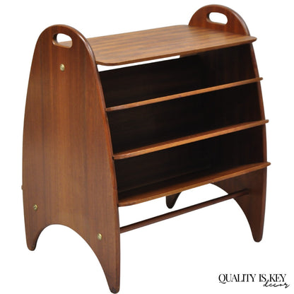 Mid Century Danish Modern Teak Wood Magazine Rack Book Stand Bookcase Side Table