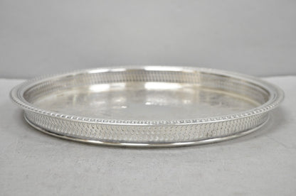 Vintage WM Rogers Round Sllver Plated Raised Gallery Serving Platter Bar Tray