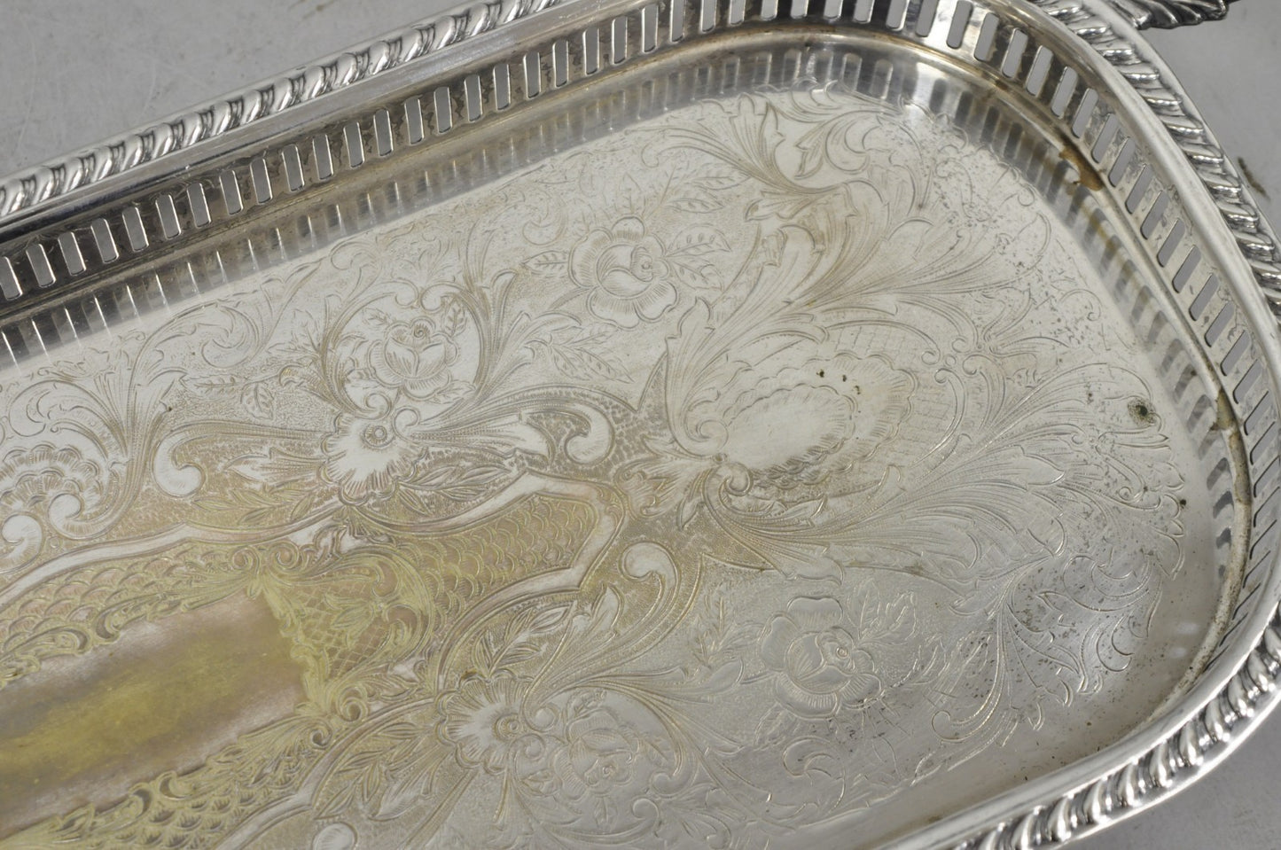 Vintage Amston Victorian Silver Plated Narrow Bar Tray Serving Platter