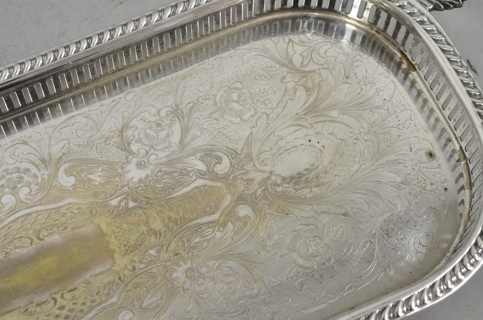 Vintage Amston Victorian Silver Plated Narrow Bar Tray Serving Platter
