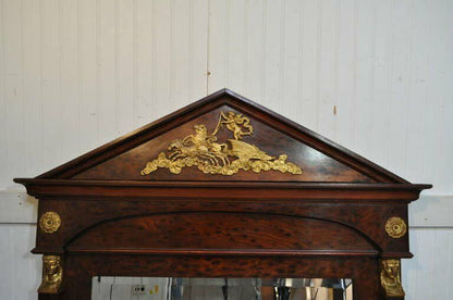Antique French Empire Style Bronze Ormolu Burl Wood Large Trumeau Pier Mirror