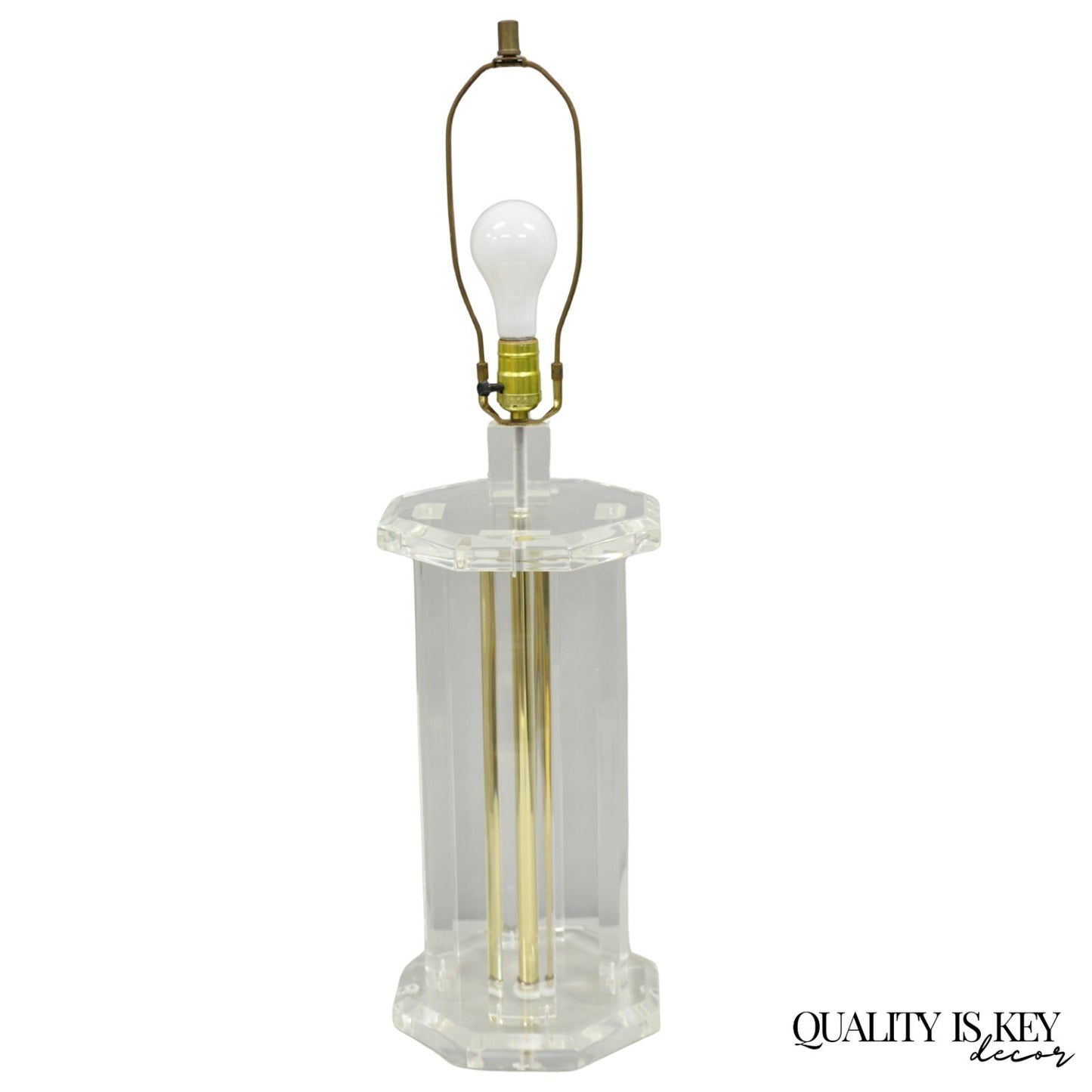 Vintage Mid Century Modern Clear Lucite & Brass Sculptural Modernist Table Lamp