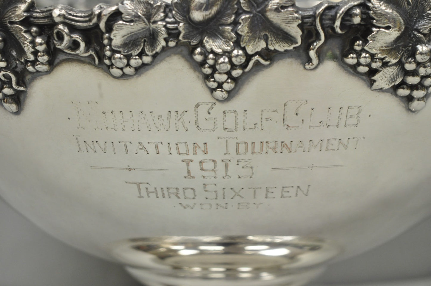 Victorian Silver Plated Grapevine Repousse 1913 Mohawk Golf Club Award Punchbowl