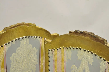 Vintage French Louis XVI Gold Giltwood Upholstered Lounge Chairs (B) - a Pair