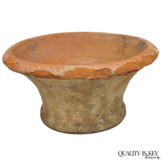 Vintage Carbone Terracotta Pottery Basket Weave Garden Old World Planter Pot