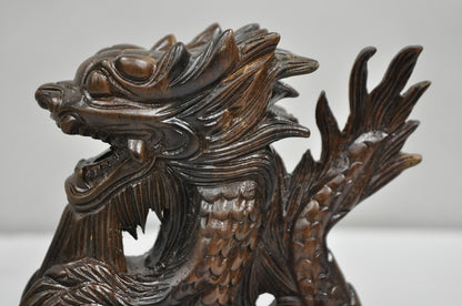 Decorative Carved Wood Chinese Foo Dog Dragon Incense Burner Holder