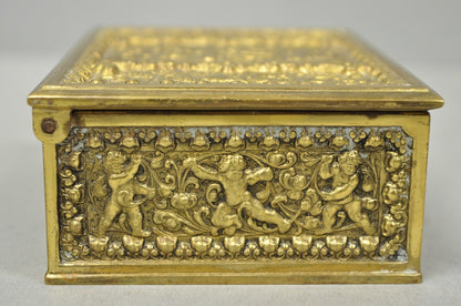 Antique Louis XV Style Brass Bronze Cherub Vanity Jewelry Tobacco Box Humidor