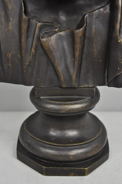 Vintage Greek Classical Style Patinated Cast Bronze Bust Sculpture of Homer