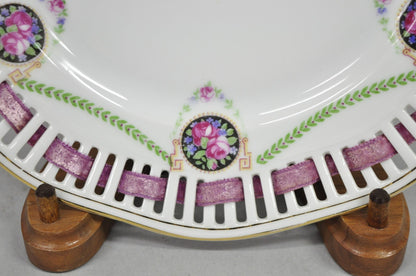 Schumann Bavaria Germany Victorian Reticulated Floral Roses 8.5" Plates  - 6 Pcs