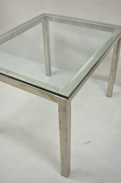 Mid Century Modern Brushed Metal Glass Top Milo Baughman Style Side Table