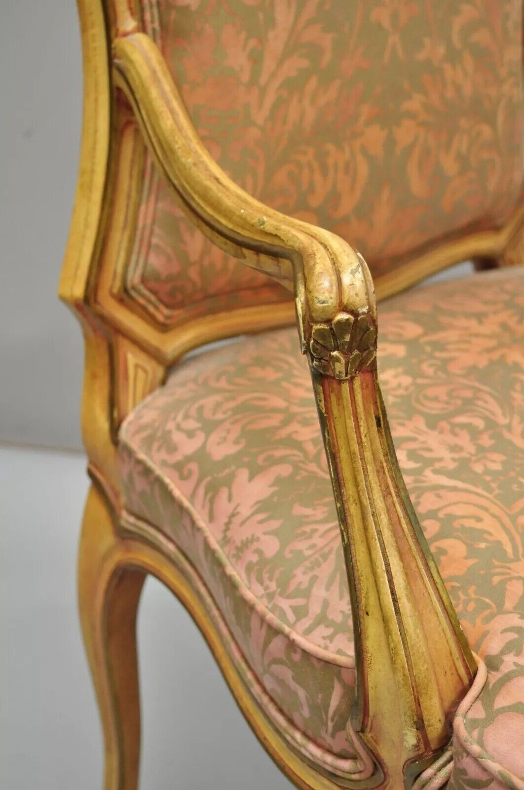 Italian Provincial French Hollywood Regency Upholstered Dining Arm Chairs - Pair