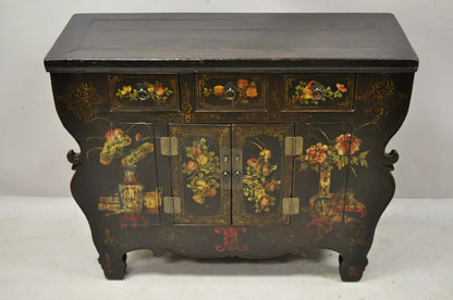 Korean Black Hand Painted Altar Style Sideboard Cabinet Console Table Credenza