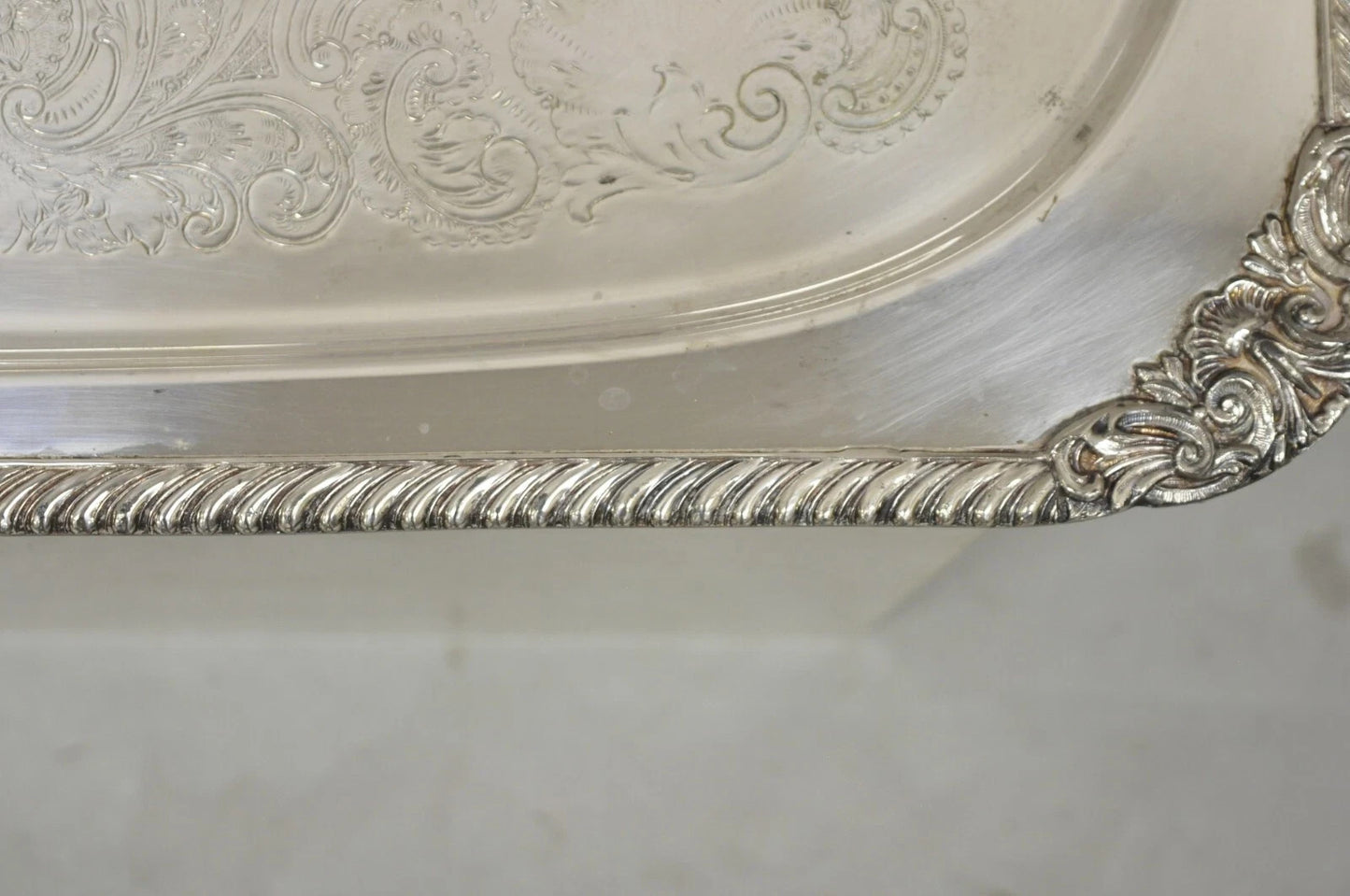 Vintage English Victorian Twin Handle Silver Plated Bar Serving Platter Tray