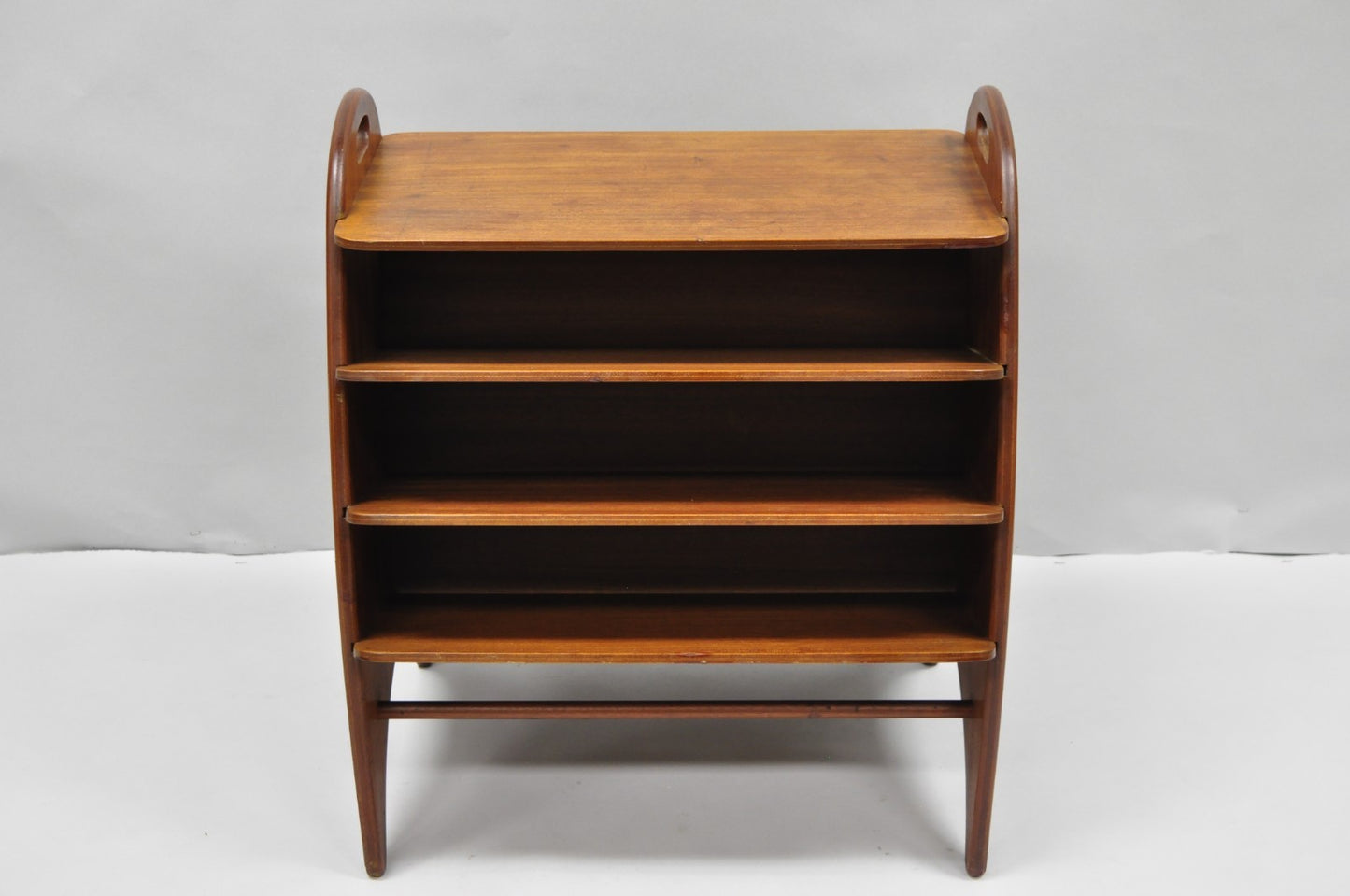 Mid Century Danish Modern Teak Wood Magazine Rack Book Stand Bookcase Side Table