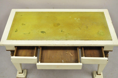 Antique Egyptian Revival Empire Style Leather Top Figural 3 Drawer Console Desk