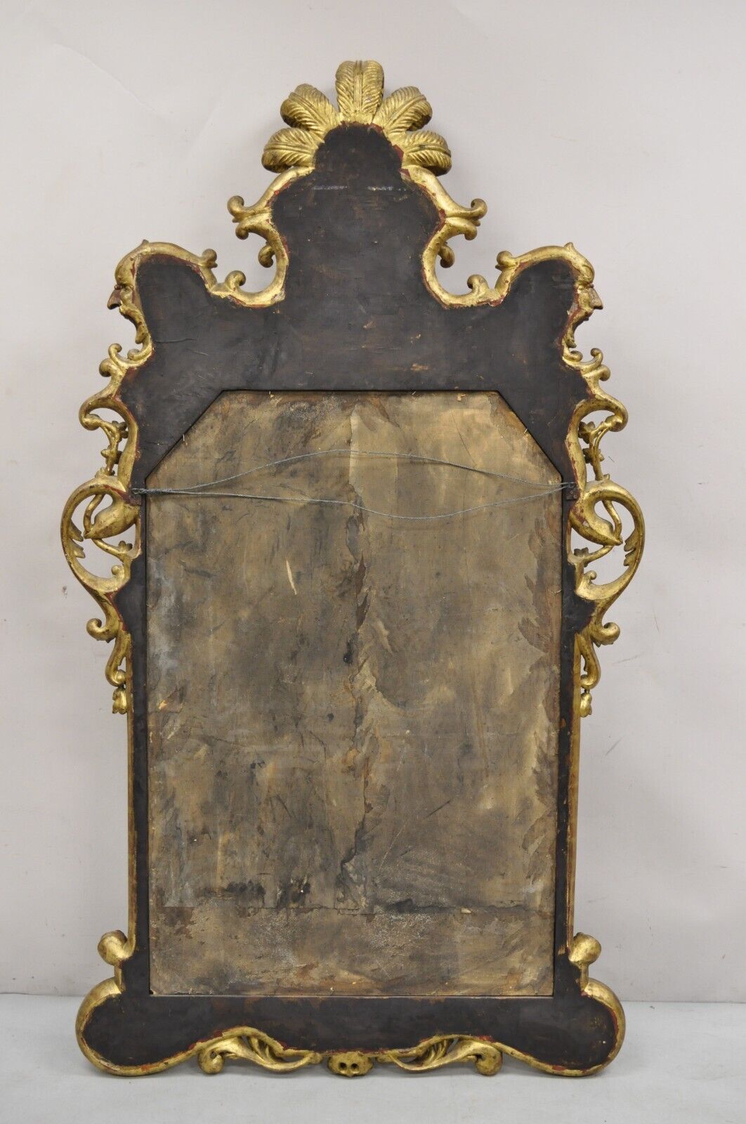 Antique Italian Baroque Figural Mahogany Giltwood Large Wall Mirror w/ Faces