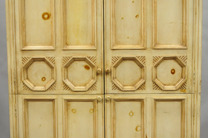 French Country Provincial Distressed Knotty Pine Wood 2 Part Cupboard Cabinet