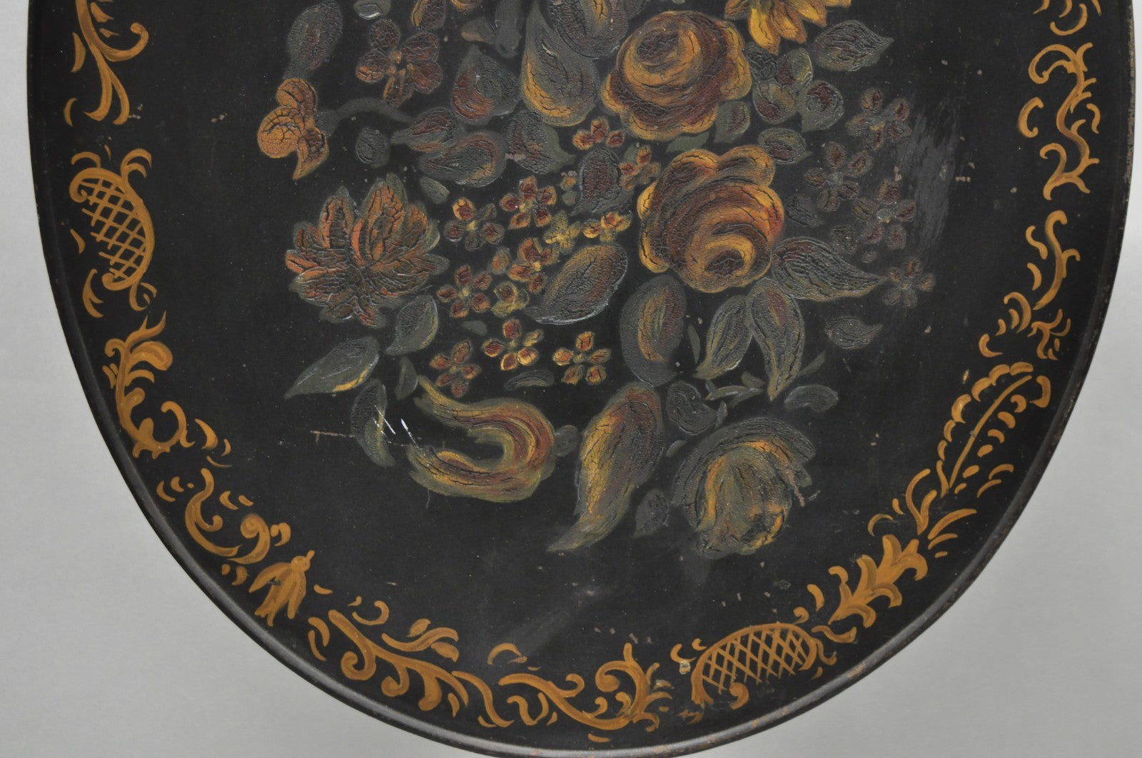 Antique French Victorian Tole Metal Hand Painted Floral Adjustable Firescreen