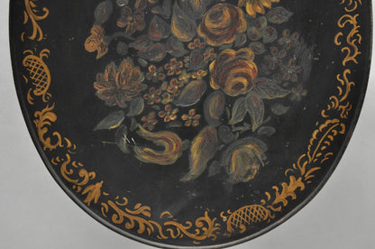 Antique French Victorian Tole Metal Hand Painted Floral Adjustable Firescreen