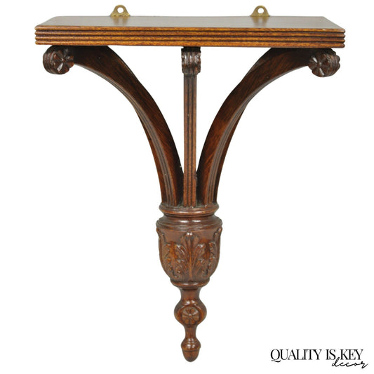Regency Style Mahogany Plume Prince of Wales Carved Wall Mount Bracket Shelf