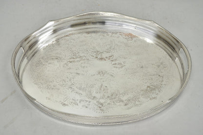 Vintage English Edwardian Silver Plated Oval Scalloped Gallery Bar Platter Tray