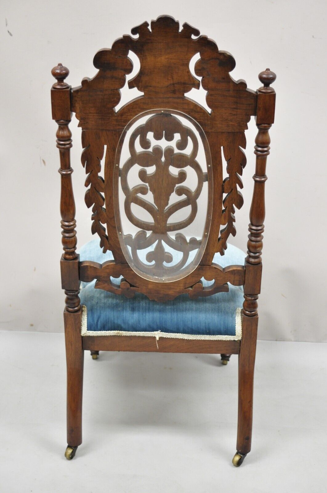 Antique Victorian Carved Walnut Harvest Vine Slipper Chair After John Belter