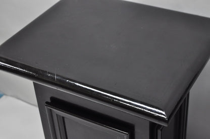 Vintage French Empire Style Black Lacquer Painted Pedestal Column End Table Pair