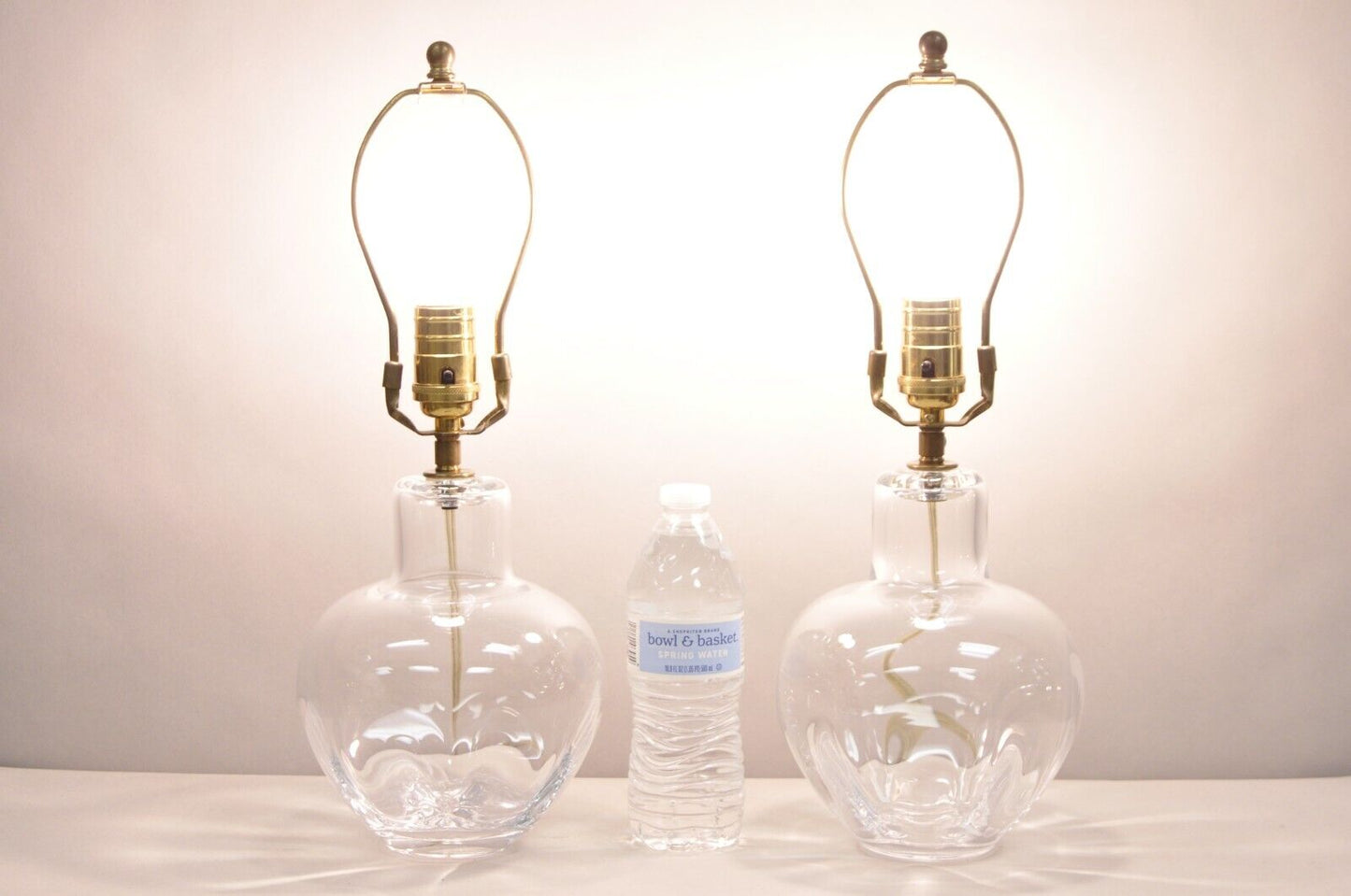 Vintage Simon Pearce Shelburne Modern Handblown Glass Vase Small Table Lamp Pair